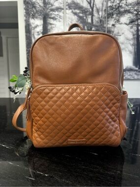 Vera Bradley Carryall Quilted Leather Backpack in Acorn Brown